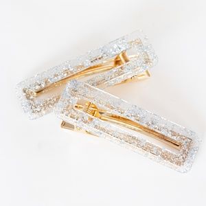 Silver hair clip acrylic barrette - set of 2